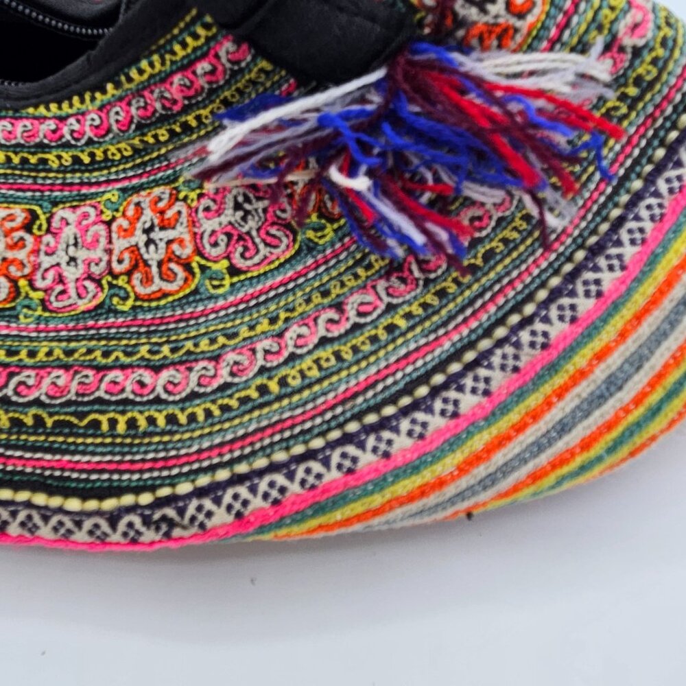 Colorful Embroidered Boho Handbag With Zipper & Dual Handles - Picture 8 of 8
